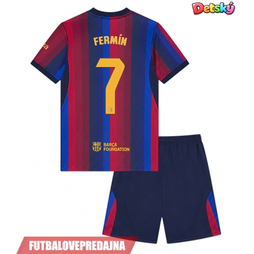 Lacne Dětský Futbalové dres Barcelona Fermin Lopez #7 2026-27 Krátky Rukáv - Domáci (+ trenírky)